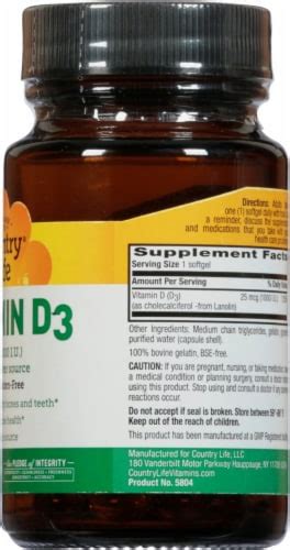 Country Life Vitamin D3 Softgels 1000 IU 100 Ct Pick N Save