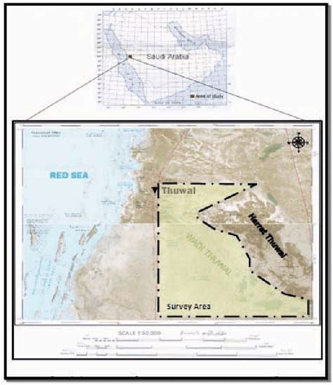 Location map of Wadi Thuwal and the outline of the survey area ...