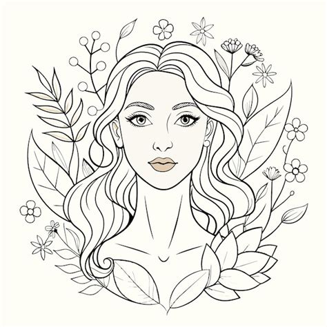 Un Dibujo De Una Mujer Con Flores Y Una Mariposa En La Cabeza Vector