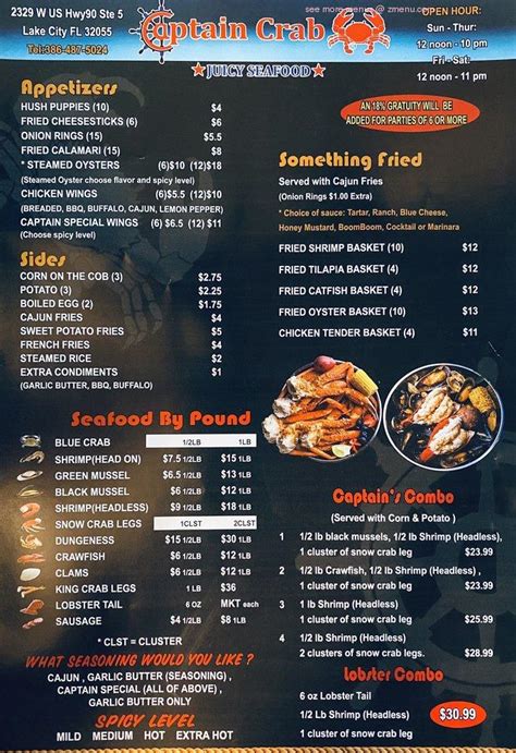 Menu at Captain Crab restaurant, Lake City