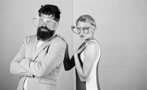 Premium Photo Photo Booth Props Party Fun Couple In Love Hipster Guy And Girl Party Glasses