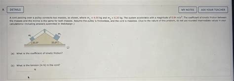 Solved A Cord Passing Over A Pulley Connects Two Masses As