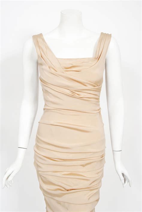 Vintage 2013 Dolce And Gabbana Naked Nude Ruched Stretch Silk Hourglass Gown For Sale At 1stDibs
