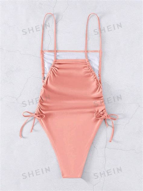 Shein Swim Traje De Ba O De Una Pieza Con Cord N Y Fruncido De Unicolor