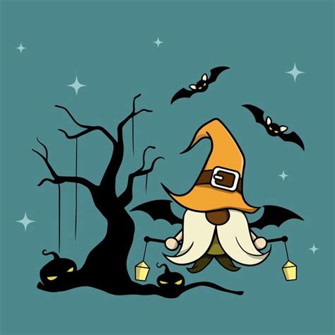 Gnomo Vectorial De Halloween Con Sombrero Con Murci Lago Barba De