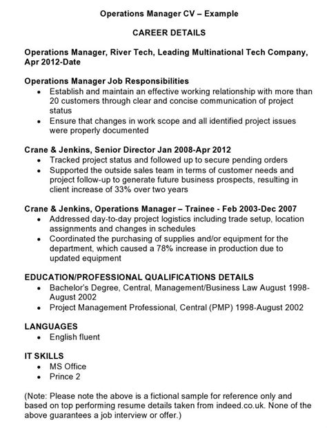 Operations Manager Cv Template And Examples Operations Director Job Description Template Doc ...