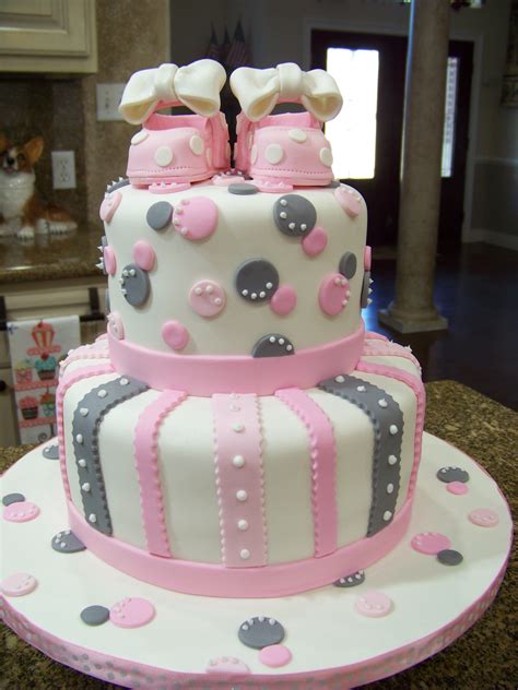 Pink And Gray Baby Shower Cake Shower Cakes Pink Baby Shower Cake