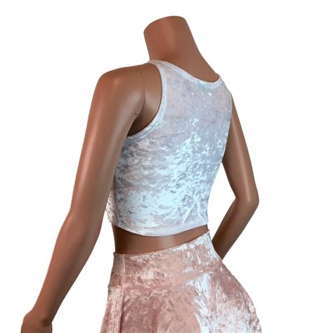 White Crushed Velvet Mesh Inset Crop Top Tank Rave Clothing Etsy