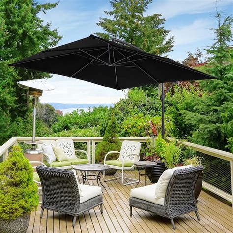 JOYESERY 8.2 ft. Square Cantilever Patio Umbrellas with Base in Black J-UM-55BK - The Home Depot