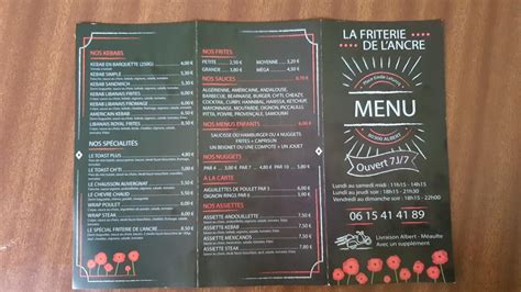 Menu At La Friterie De L Ancre Restaurant Albert