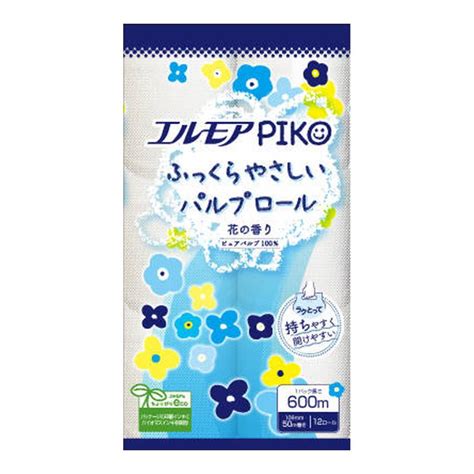 【送料無料・まとめ買い×4個セット】カミ商事 エルモア Piko ピコ シングル 50m×12ロール トイレットペーパー 101 X004