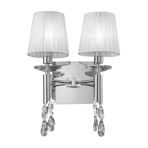 Mantra Tiffany 4 Light Switched Wall Fitting Polished Chrome With White Shades And Clear Crystal