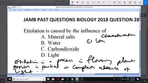 JAMB PAST QUESTION BIOLOGY 2018 QUESTION 28 Etiolation And Light YouTube