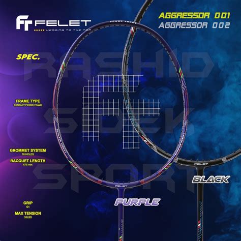 Felet Aggressor 001 002 Free String Grip 4u 82gram Racket Badminton