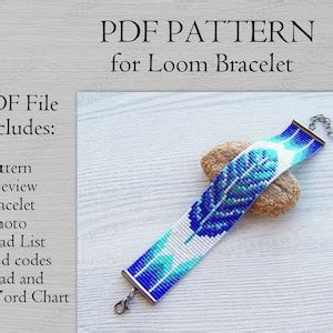 Loom Bead Pattern Blue Feather Miyuki Delica Bracelet PDF Pattern