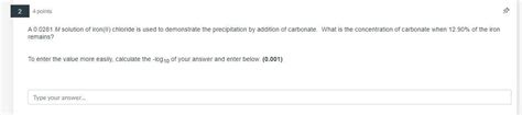 Solved A 0.0281M solution of iron(II) chloride is used to | Chegg.com