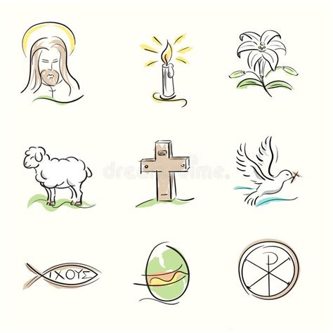 Set Of Easter Christian Symbols And Spring Hand Drawn Illustrations