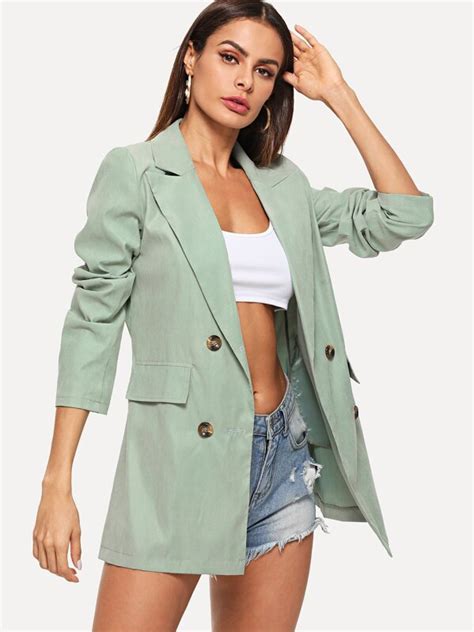 Double Breasted Solid Blazer Shein Usa