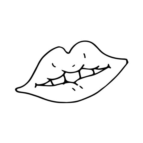 Hand drawn female lips. Doodle sketch of smile. Isolated vector ...