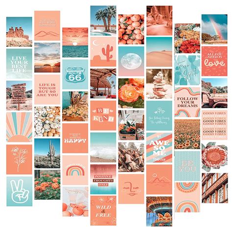 Buy Kartmen Peach Teal Wall Collage Kit For Aesthetic Pictures 50 Set