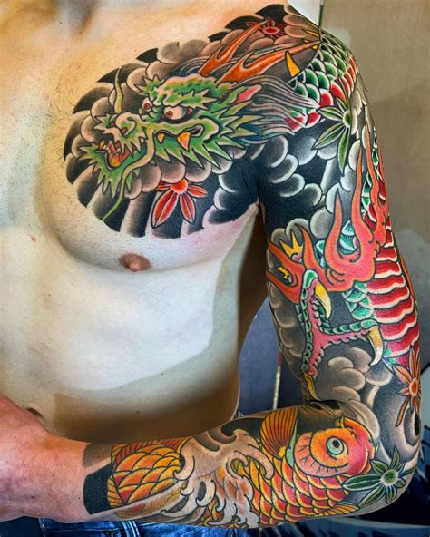 Koi And Dragon Sleeve By Me Dragon Tattoo Eindhoven Rirezumi