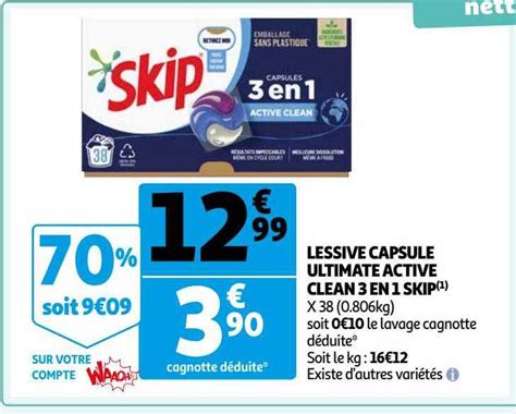 Offre Lessive Capsule Ultimate Active Clean 3 En 1 Skip Chez Auchan