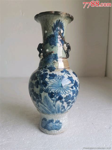 清中哥釉青花花鸟多色哥釉梅花耳尺瓶 价格1800元 Se84570012 青花瓷 零售 7788收藏收藏热线