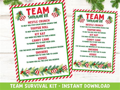 Christmas Survival Kit Printable Team Survival Kit Holiday Etsy