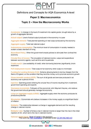 Definitions Topic The Measurement Of Macroconomic Performance Aqa