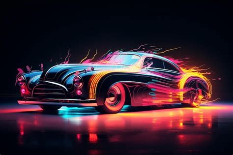 Premium AI Image | A car with a neon lights on the