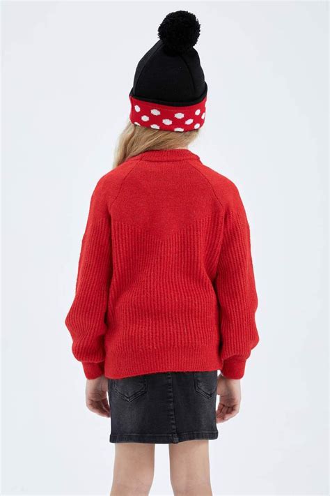 Rouge Filles Pull Over Tricot Col Rond Fille Defacto