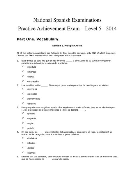 National Spanish Examinations Achievement Level National