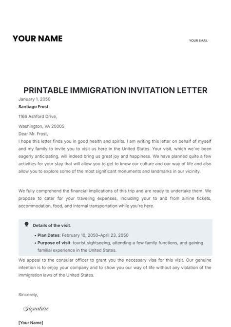 Printable Immigration Invitation Letter Edit Online And Download Example