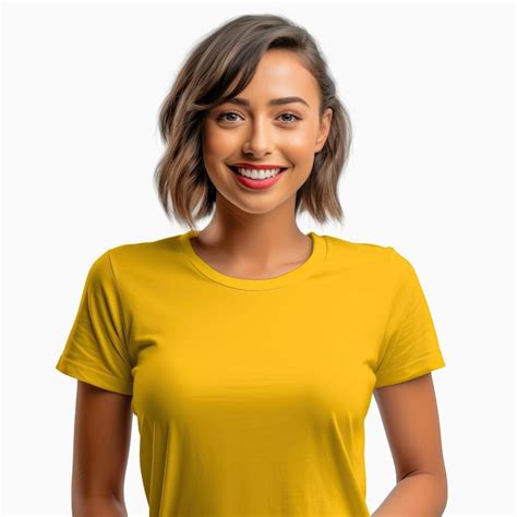 Premium Ai Image A Woman Wearing A Yellow T Shirt That Sayst