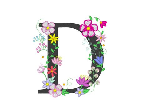 Floral Letter D Garden Flag Monogram Lace Swirl Flowers Block Font And