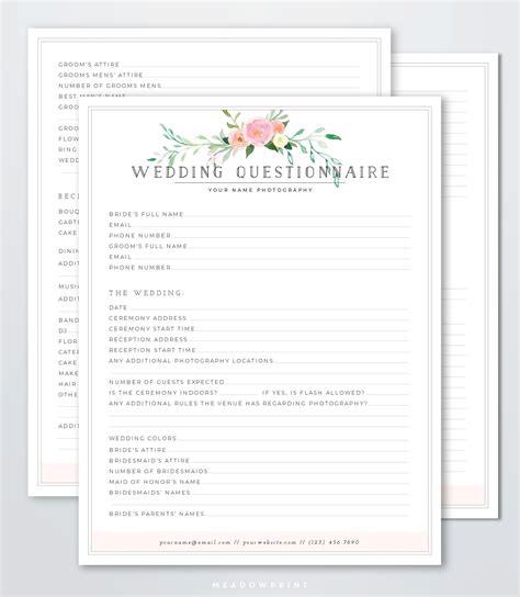 Wedding Venue Questionnaire Template