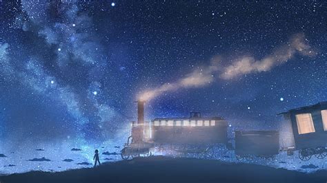 HD wallpaper: Steam train, Starry sky, Blue, Dream, 4K | Wallpaper Flare