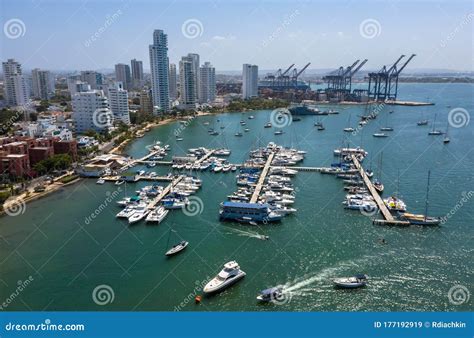 Aerial View Of A Cargo Port In Cartagena Colombia Beautiful View Of