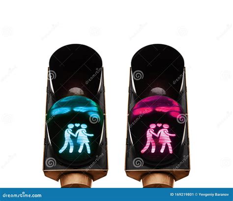 Lovely Pedestrian Traffic Lights Couple Holding Hands Not Traditional Values Stock Image