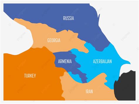 Caucasian Region Map With 6 Countries Simple And Flat Vector, Russia ...