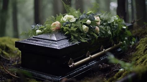 Generative AI, Flowers on a coffin in the funeral or burial services at ...