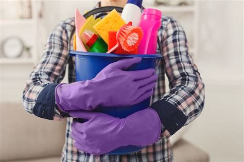 Premium Photo Woman With Cleaning Equipment Ready To Clean Room