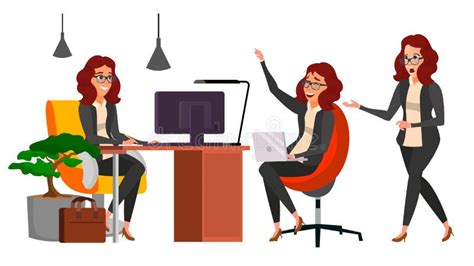 Business Woman Character Vector Working Female Girl Team Room Desk