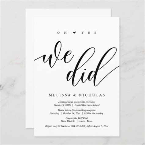 Oh Yes We Did Black Wedding Elopement Party Invitation Zazzle