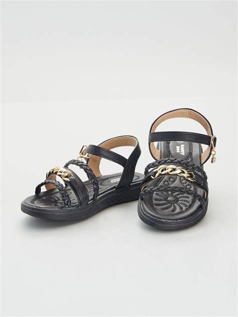 Sandalias Planas Con Cadenas Doradas Negro Kiabi