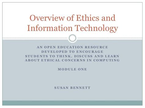 Overview Of Ethics And Information Technology