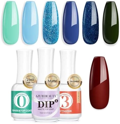 Amazon Azurebeauty Dip Powder Nail Set Blue Green Shimmery All