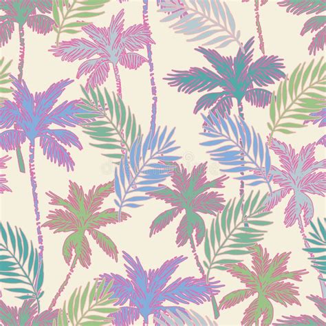 Colorful Vivid Palm Tree Leaf Silhouettes Outlines Seamless Pattern