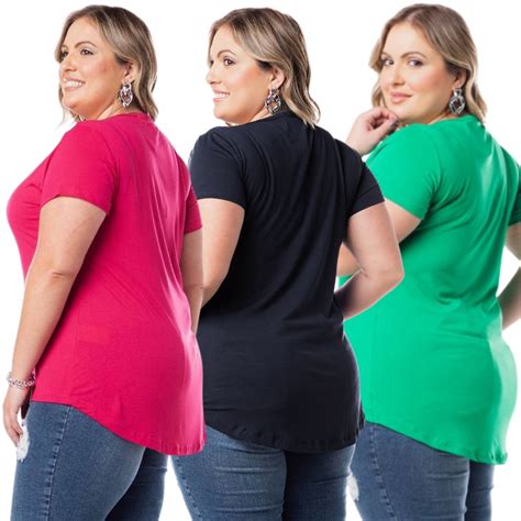 Blusas Femininas Plus Size Tampa Bumbum Mullet Alongada Kit 3 Peças