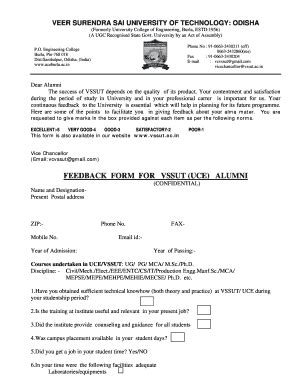 Fillable Online FEEDBACK FORM FOR VSSUT UCE ALUMNI Fax Email Print